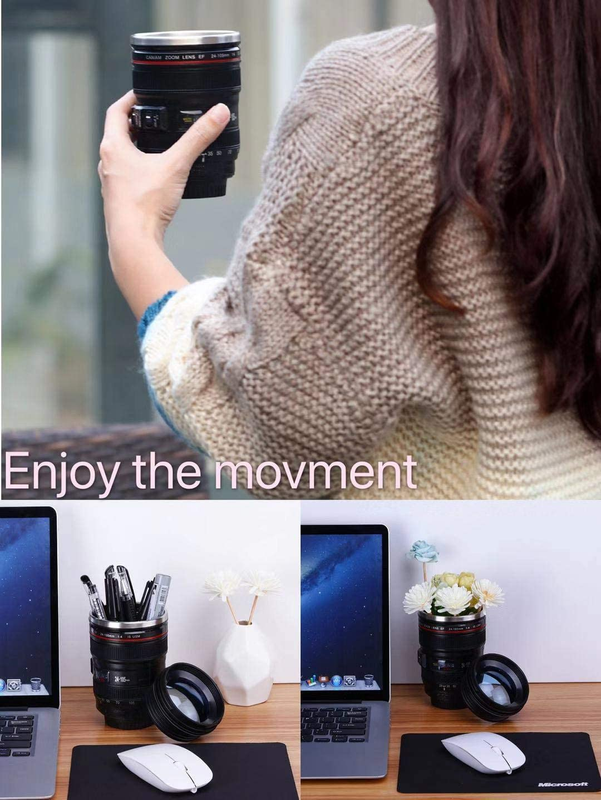 Camera Lens Coffee Mug 13.5 oz β Insulated Tumbler with Spoon Gift Idea
