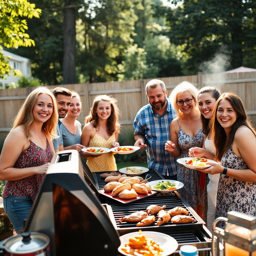 Family and friends at a summer grill party