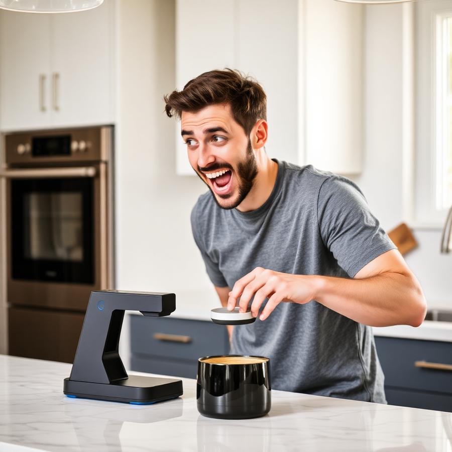 Happy reaction while using a smart kitchen gadget