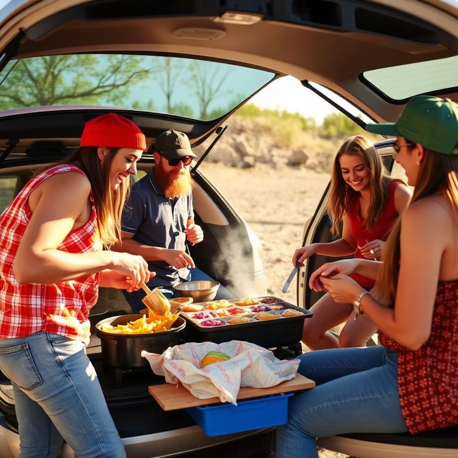 Friends cooking at a tailgate event