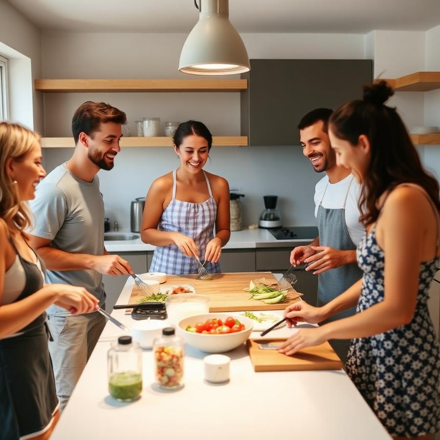 Friends preparing a meal with smart kitchen tools